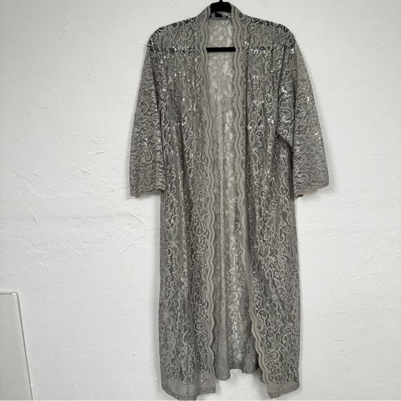 Roamans Grey Lace Duster Cardigan Sweater Womens 22W Formal Sequin Dressy Sheer - Picture 1 of 9